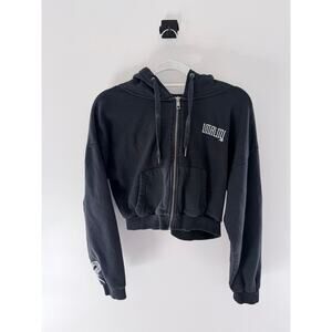 Vitality Black Cropped Full Zip Embroidered Snake Hooded Sweatshirt-Size L